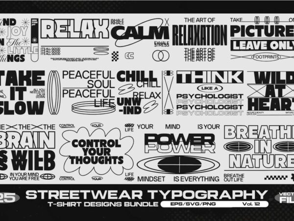 Streetwear typography vol. 12 bundle t shirt template vector