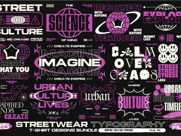 Streetwear typography vol. 10 bundle t shirt template vector