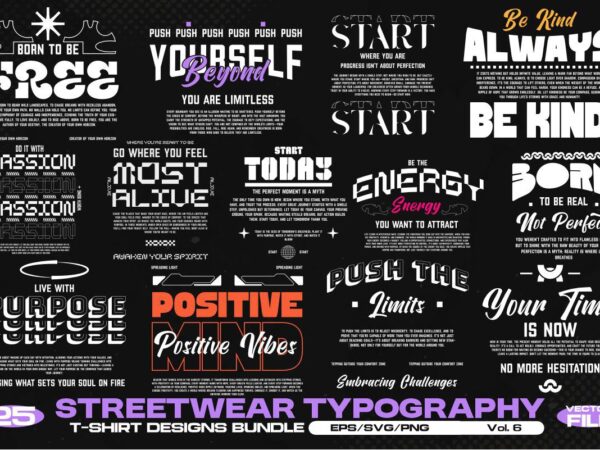 Streetwear typography vol. 6 bundle t shirt template vector