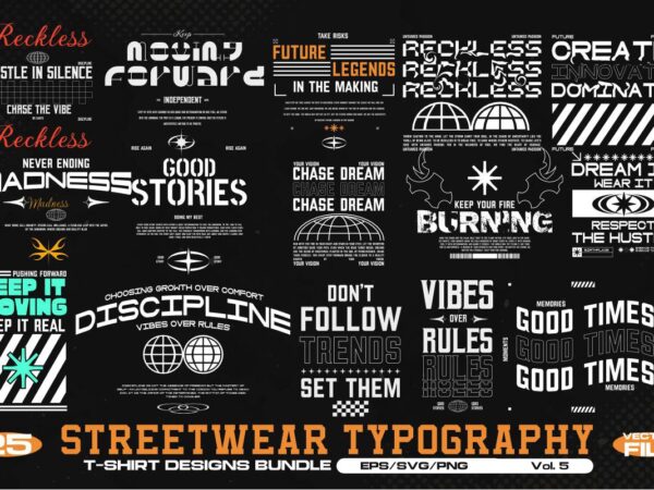 Streetwear typography vol. 5 bundle t shirt template vector