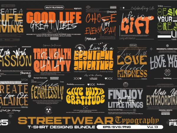 Streettwear typography vol. 13 bundle t shirt template vector