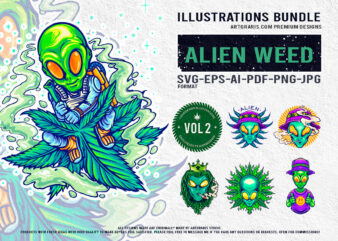 Royal Alien Weed Art Set Bold and Funky Cannabis Graphics Illustration