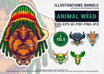 Unique Animal Faces Embracing the Cannabis Culture Bundle Design Illustrations