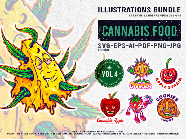 Colorful cannabis themed fruit illustrations t shirt vector file