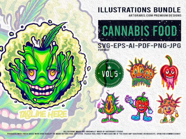 Imaginative cannabis fruit characters pack for standout art and products t shirt design for sale