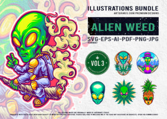 Funky Galactic Weed Alien and Tropical Themed Illustration Bundle