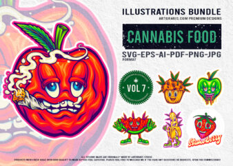 Groovy Ganja Garden Psychedelic Collection of Fruit Bundle Illustration