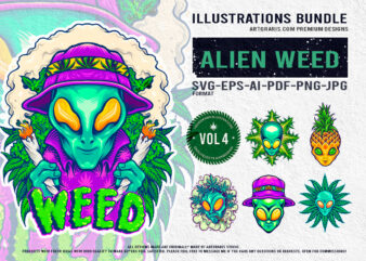 420 Tropical Cosmos Alien Inspired Cannabis Art Bundle Illustration