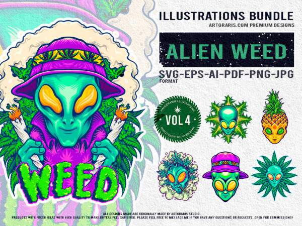 420 tropical cosmos alien inspired cannabis art bundle illustration