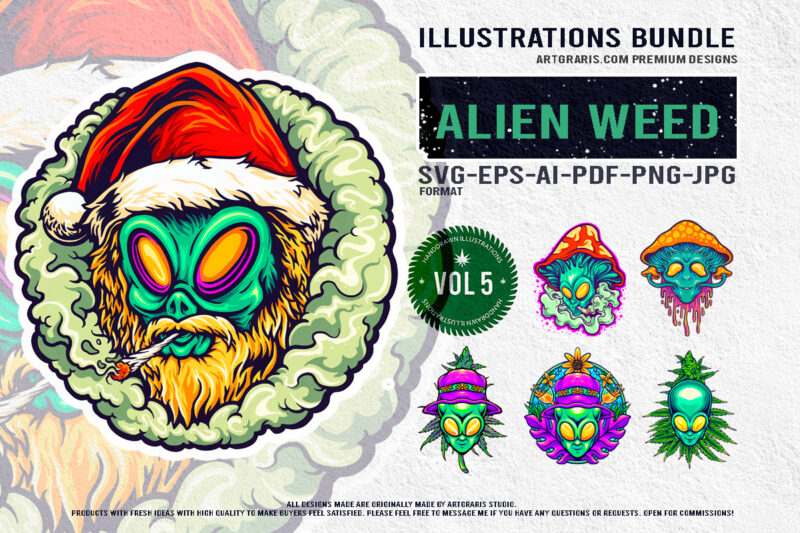 Psychedelic Alien Weed Illustrations Cosmic Cannabis Artwork Collection