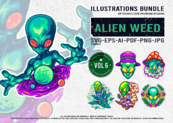 Space Weed Vibes Alien and Cannabis Design Illustration Collection