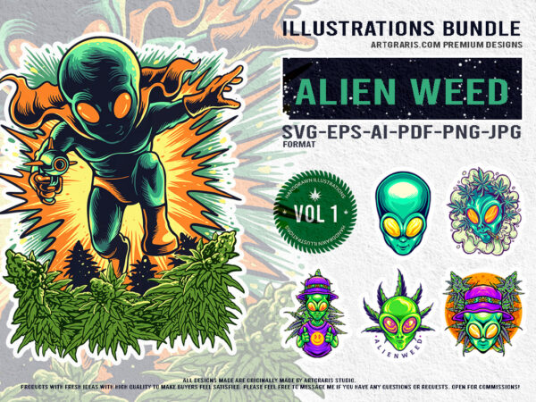 Futuristic alien weed graphics psychedelic illustration pack