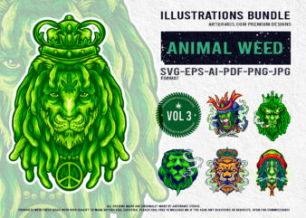 Royal Blaze Lion Kings of Cannabis Illustration Bundle Design