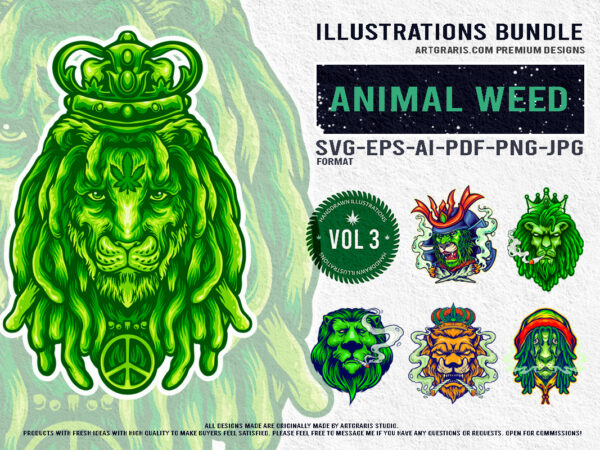 Royal blaze lion kings of cannabis illustration bundle design