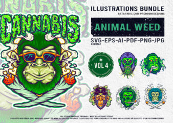 Animal Monkey Illustrations Bundle Unique Designs Featuring Cannabis Inspired Characters