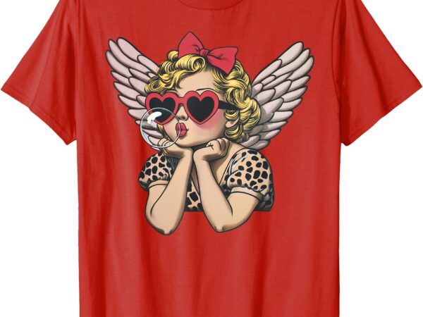 Cupid blowing bubble heart sunglasses leopard valentines day t-shirt