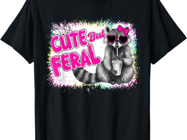 Cute but feral funny colorful raccoon with sunglasses meme t-shirt