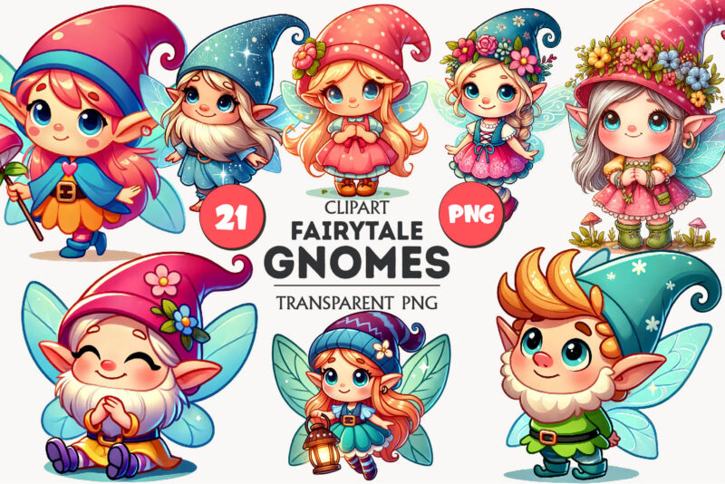 Cute Fairytale Gnomes. Tshirt, PNG.