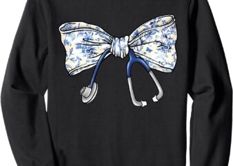 Cute Floral Blue Coquette Bow Stethoscope Nurse Doctor women Sweatshirt