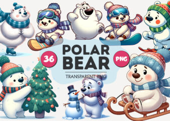 Cute polar bear. clipart, png.