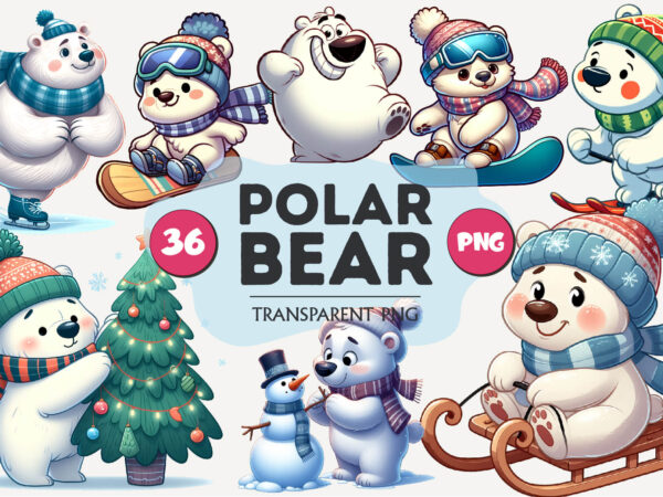 Cute polar bear. clipart, png. t shirt vector file