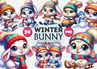 Cute winter bunny. clipart, png.