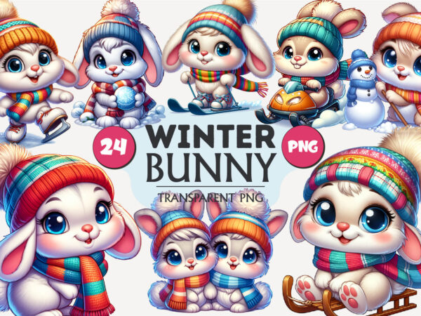 Cute winter bunny. clipart, png. t shirt vector file