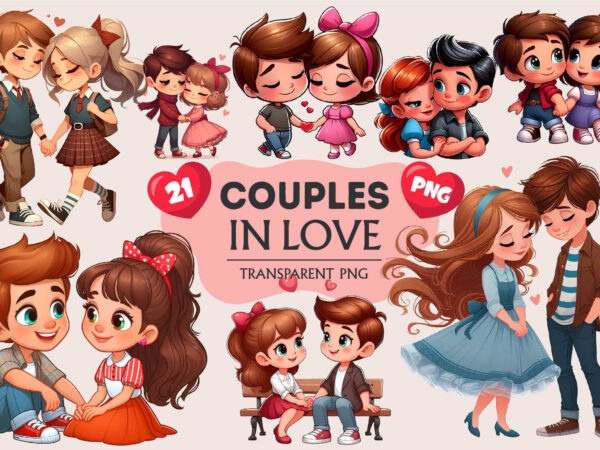 Cute cartoon couples in love. valentine’s day, png. t shirt vector file