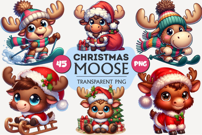 Cute Christmas moose. T-Shirt, PNG.