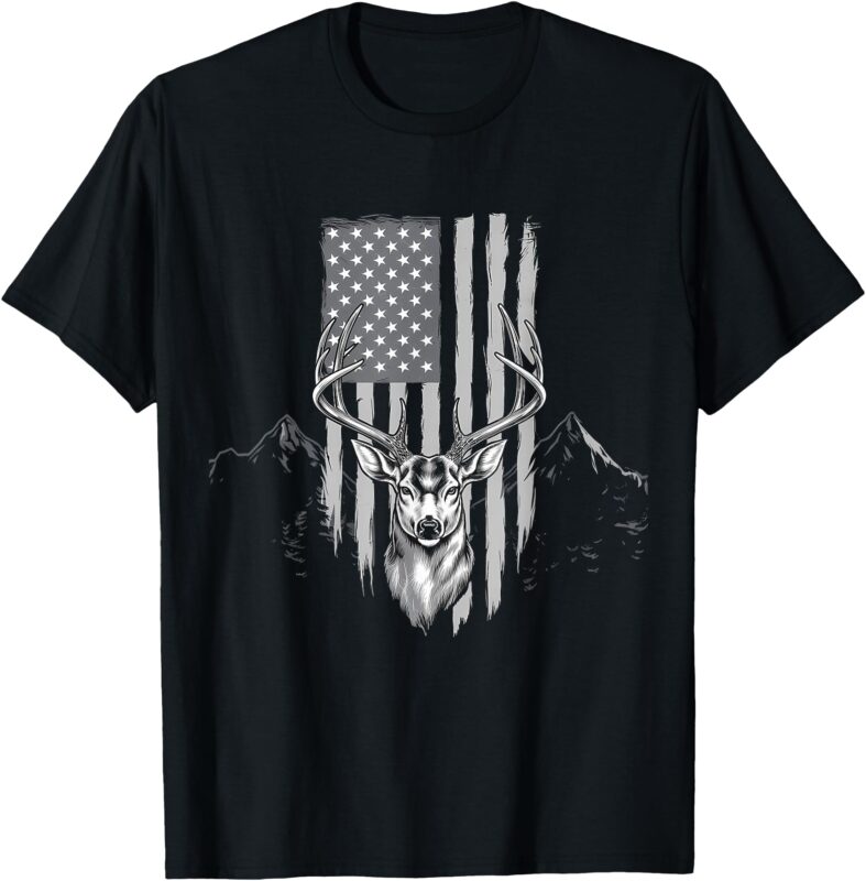 Deer Hunter USA Flag Deer Hunting American Retro T-Shirt