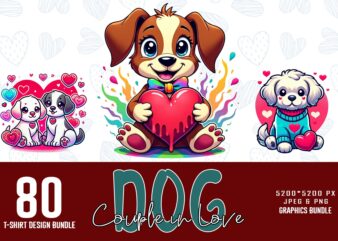 Funny Valentines Day Cute Dog Couple in Love t-shirt design bundle of 80 designs – download instantly Retro Vintage Illustration Bundle