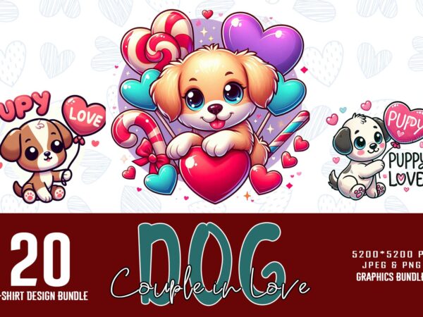 Retro valentines day lovely dog couple in love t-shirt design bundle of 20 designs – download instantly