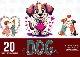 Trendy Valentines Day Dog Couple in Love t-shirt design bundle of 20 png & jpeg designs – download instantly Retro Vintage T-shirt Bundle