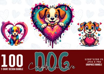 Colourful Valentines Day Dog Couple in Love t-shirt design bundle of 100 designs Mega Bundle