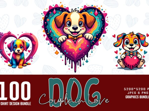 Colourful valentines day dog couple in love t-shirt design bundle of 100 designs mega bundle