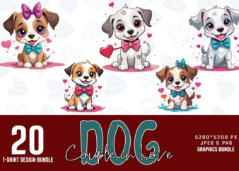 Popular Valentines Day Dog Couple in Love t-shirt design bundle of 20 designs – download instantly T-Shirt Bundle