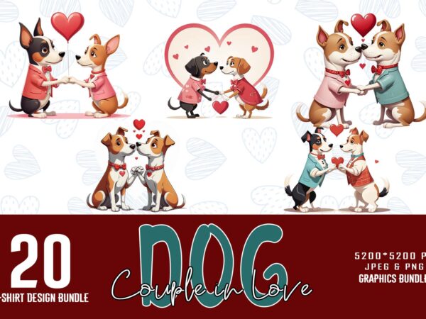 Funny valentines day cute dog couple in love t-shirt design bundle