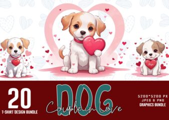 Retro Valentines Day Lovely Dog Couple in Love t-shirt design bundle of 20 designs – download instantly