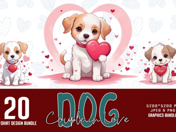 Retro valentines day lovely dog couple in love t-shirt design bundle of 20 designs – download instantly