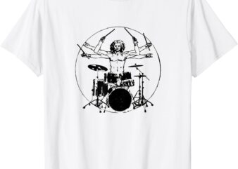 Drummer Gift Da Vinci Drums Drawing Present Music Dad Gift T-Shirt