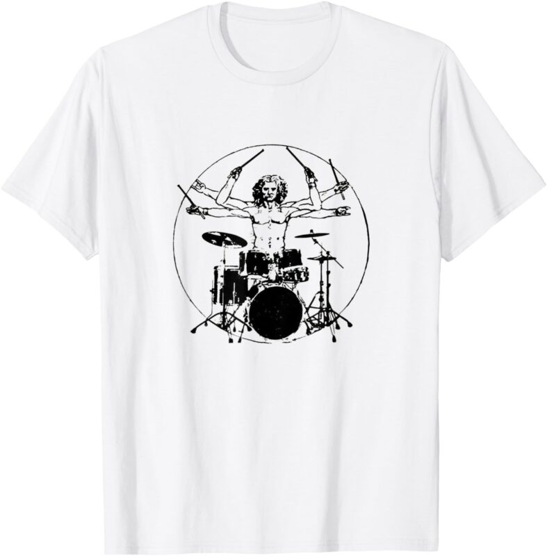 Drummer Gift Da Vinci Drums Drawing Present Music Dad Gift T-Shirt