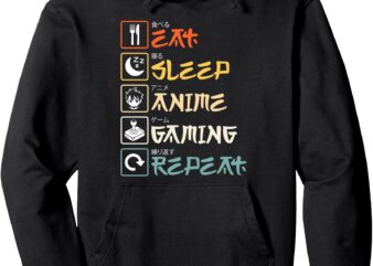 Eat Sleep Anime Gaming Repeat Gamer Teen Boys Girls Kids Pullover Hoodie