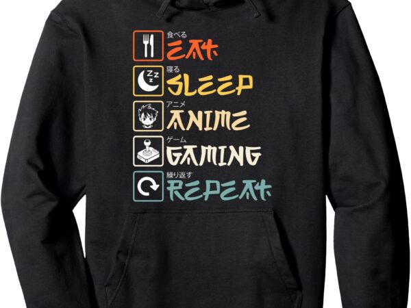 Eat sleep anime gaming repeat gamer teen boys girls kids pullover hoodie vector clipart