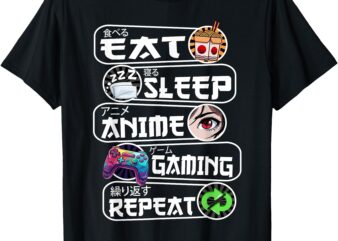 Eat Sleep Anime Gaming Repeat Shirt Funny Kawaii Anime Manga T-Shirt