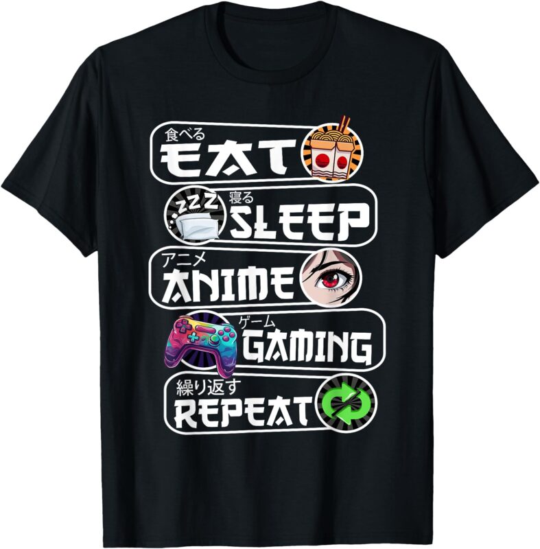 Eat Sleep Anime Gaming Repeat Shirt Funny Kawaii Anime Manga T-Shirt