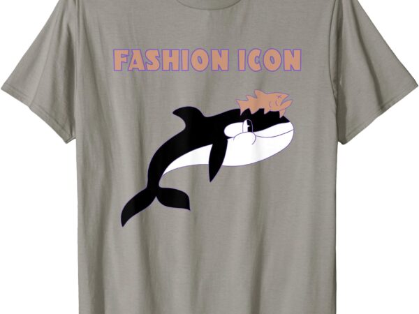 Fashion icon orca whale wearing dead salmon on head t-shirt