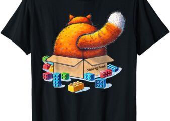 Fat Orange Cat In Cardboard Box Surrounded By Toy Blocks T-Shirt