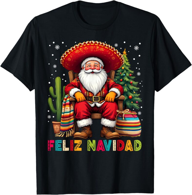 Feliz Navidad Xmas Santa Sombrero Mexican Men Women Kid T-Shirt