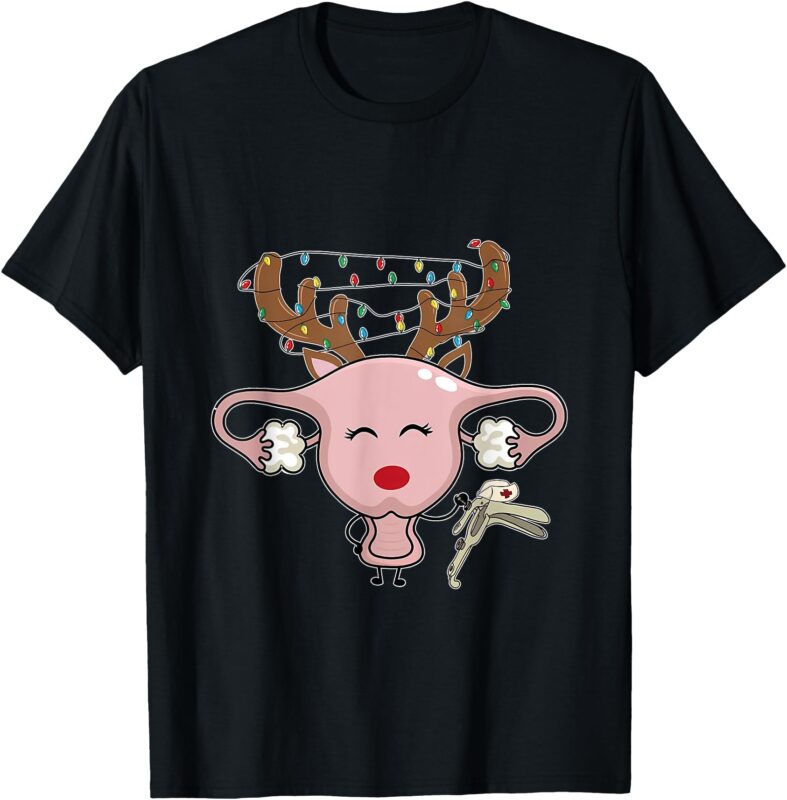 Festive Reindeer Uterus Nurse Speculum Xmas Light OBGYN T-Shirt