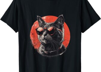 Fierce Cat in Stylish Shades_ Red-Hot and Modern T-Shirt